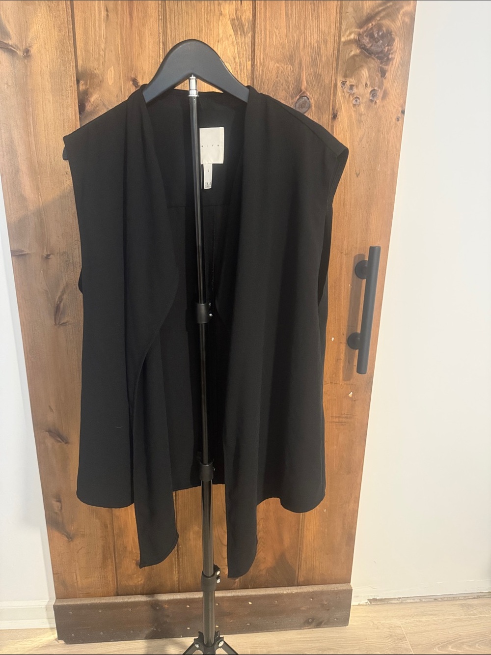 Black Sleeveless Draped Open Front Vest